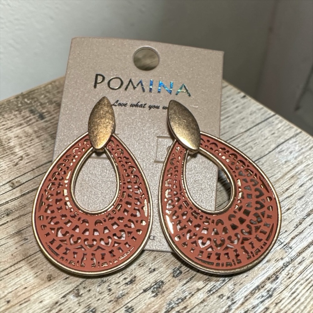 Pomina Coral Cutout Teardrop Statement Earrings (BR1313/2)
